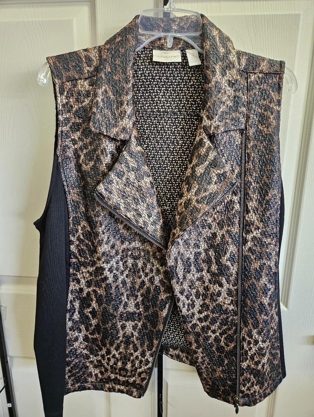 Chico's Black and Cream Textured Knit Vest